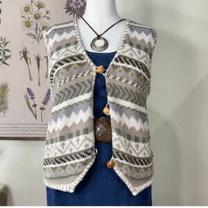 Vtg 80s 90s Fair Isle Button Up Sweater Vest Coastal Grandma Cottage Prairie XL